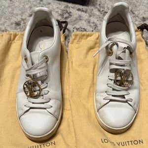 Louis Vuitton White and Gold Sneakers